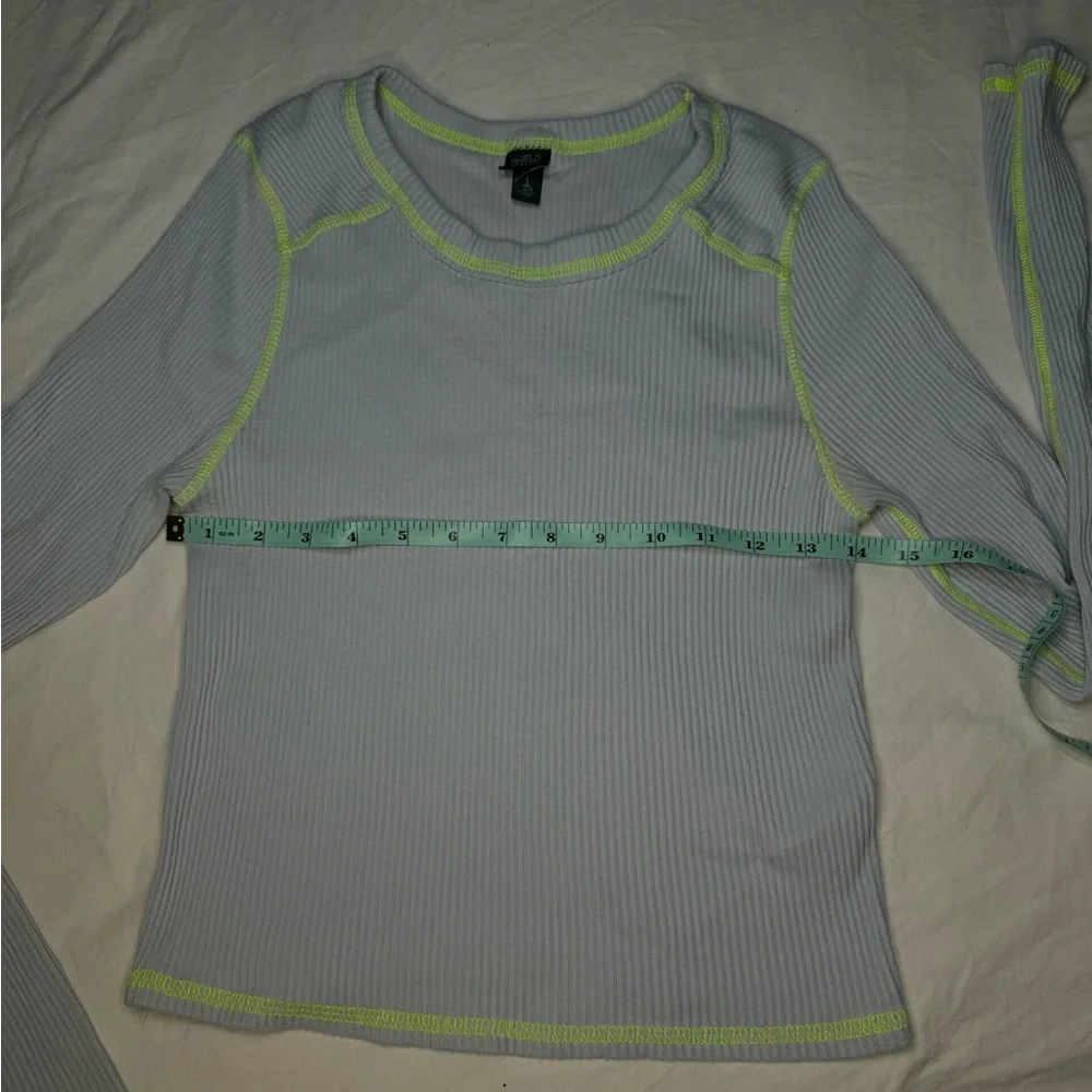 WILD FABLE Shirt Blue with Neon Green Stitching Long Sleeve / XL / Stitch Ribbed